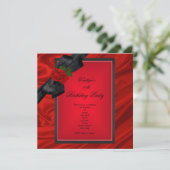 Birthday Party Rote Rose Black Bow Einladung (Stehend Vorderseite)
