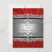 Birthday Party Rote Seide Silver Black Diamond Einladung (Vorderseite)