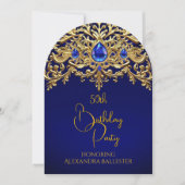 Birthday Party Royal Blue Gold Lace Diamonds Gems Einladung (Vorderseite)