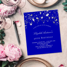 Birthday Party Royal Blue Stars Budget Einladung
