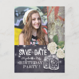 Birthday Party Save the Date Mason Jars Hydrangeas Einladungspostkarte