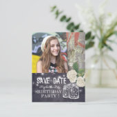 Birthday Party Save the Date Mason Jars Hydrangeas Einladungspostkarte (Stehend Vorderseite)