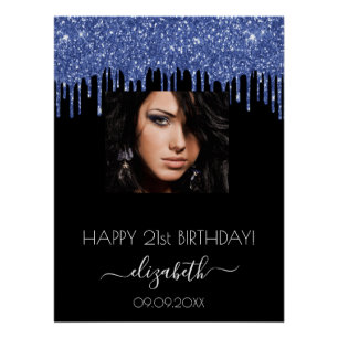 Birthday Party Schwarz-Glitzer Tropfen Foto Poster