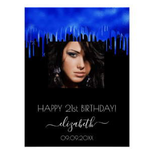 Birthday Party Schwarz königsblaue Tropfen Foto Na Poster