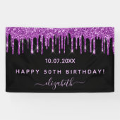 Birthday Party Schwarz lila Glitzer Funkelglasur Banner (Horizontal)