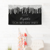 Birthday Party Schwarz-Silber-Glitzer Funkelglasur Banner (Insitu)