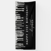 Birthday Party Schwarz-Silber-Glitzer Funkelglasur Banner (Vertikal)