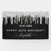 Birthday Party Schwarz-Silber-Glitzer Funkelglasur Banner (Horizontal)