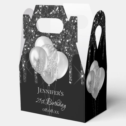 Birthday Party Schwarz-Silber-Glitzer Tropfen Ball Geschenkschachtel (Geöffnet)