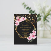 Birthday Party schwarze goldene Sterne Blumen Einl Postkarte (Stehend Vorderseite)