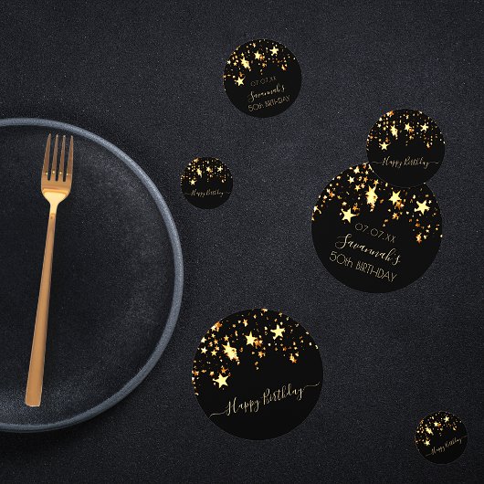 Birthday Party schwarze goldene Sterne Glanz moder Konfetti