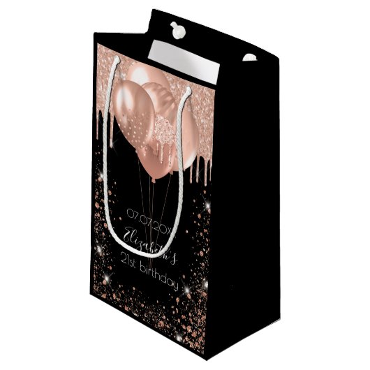 Birthday Party Schwarze Rose Gold Glitzer Ballons Kleine Geschenktüte (Vorderseite Schrägansicht)