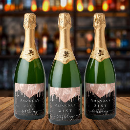 Birthday Party Schwarze Rose Gold Glitzer Ballons Schaumweinetikett