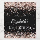 Birthday Party schwarze Rose Gold Glitzer Staubnam Weinetikett (Einzelnes Label)