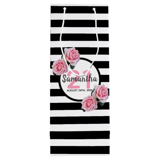 Birthday Party schwarze Streifen rosa Florenz Name Geschenktüte Für Weinflaschen (Rückseite)
