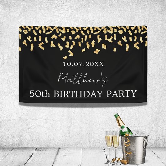 Birthday Party schwarzes Gold Konfetti Banner