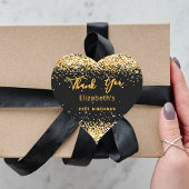 Birthday Party schwarzes Gold Name Danke Herz-Aufkleber