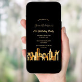 Birthday Party Schwarzes Gold Stadt Skyline Einladung