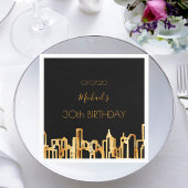 Birthday Party Schwarzes Gold Stadt Skyline Serviette