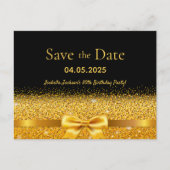 Birthday Party Schwarzgoldenbogen Save the Date Postkarte (Vorderseite)