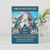 Birthday Party-Shark Chomp Shiny Gems- Einladung (Stehend Vorderseite)