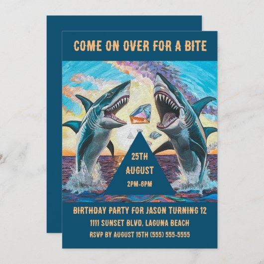 Birthday Party-Shark Chomp Shiny Gems- Einladung (Vorne/Hinten)