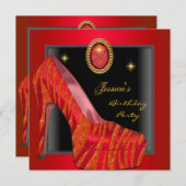 Birthday Party Shoe Gold Red Black Zebra Einladung (Vorne/Hinten)