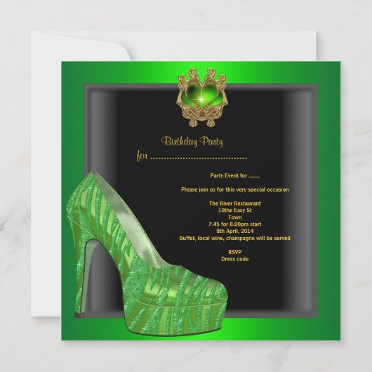 Birthday Party ShowgoldLimette Green Black Zebra Einladung (Rückseite)