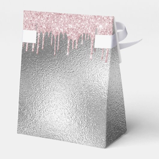 Birthday Party Silber Glitzer Tropfen Rosa Danke Geschenkschachtel (Rückseite)