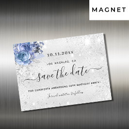 Birthday Party silberblau speichern Datums-Magnet Magnetkarte