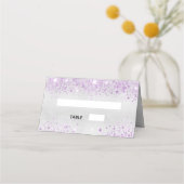 Birthday party silver purple glitter dust metal platzkarte (Vorderseite)