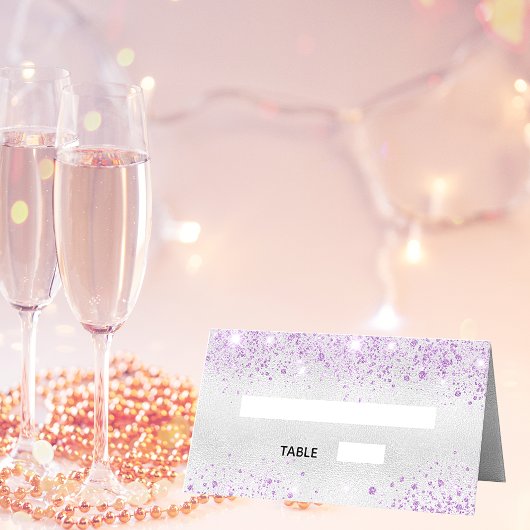Birthday party silver purple glitter dust metal platzkarte