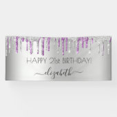 Birthday party silver purple glitter sparkle glam banner (Horizontal)
