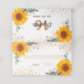 Birthday Party Sonnenblume Eukalyptus Gold Glitzer Platzkarte (Außenseite Aufgefaltet)