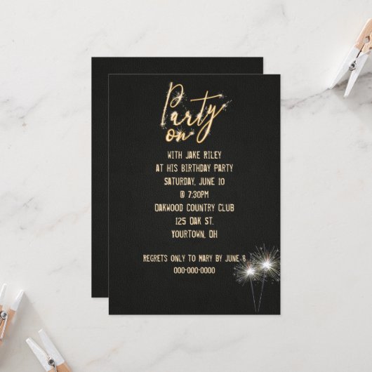 Birthday Party Sparkler Einladung (Vorderseite/Rückseite Beispiel)