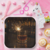 Birthday Party Sparkler In a Glass Of Whiskey Pappteller (Party)