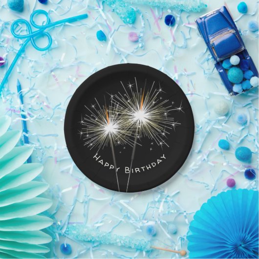 Birthday Party Sparklers auf schwarzen Papierplatt Pappteller (Party)