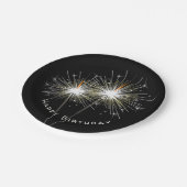 Birthday Party Sparklers auf schwarzen Papierplatt Pappteller (Schrägansicht)