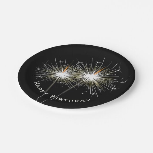 Birthday Party Sparklers auf schwarzen Papierplatt Pappteller (Schrägansicht)