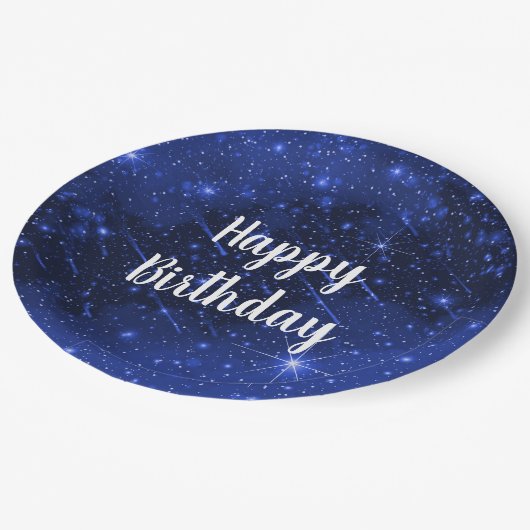 Birthday Party Star Galaxy On Blue Pappteller (Schrägansicht)