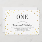 BIRTHDAY PARTY stilvoller Goldjungen Konfetti Einladung (Vorderseite)