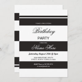 Birthday Party Stripe Black & White Einladung 30 4
