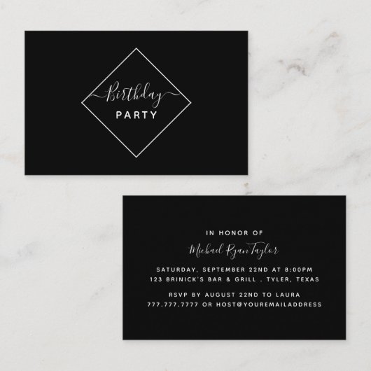 Birthday Party Ticket für Black & White Diamond (Vorne/Hinten)