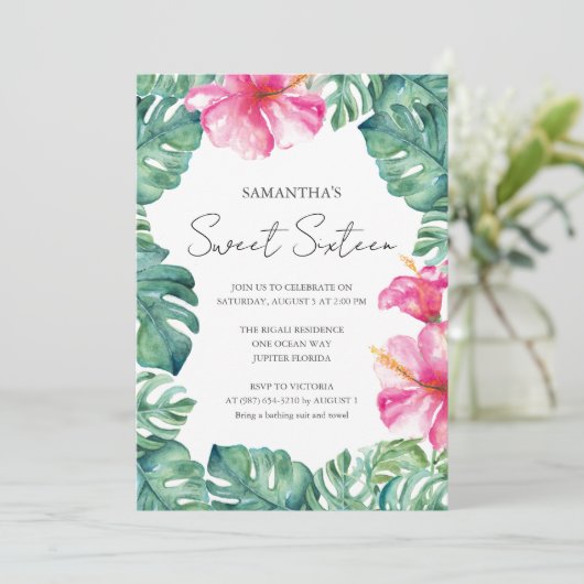 Birthday Party Tropical Aloha Thema Einladung (Stehend Vorderseite)