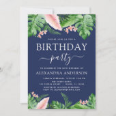 Birthday Party Tropical Palm Floral Wasserfarbe Einladung (Vorderseite)