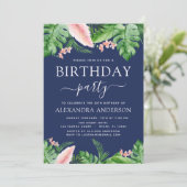 Birthday Party Tropical Palm Floral Wasserfarbe Einladung (Stehend Vorderseite)