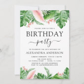 Birthday Party Tropical Palm Floral Wasserfarbe Einladung (Vorderseite)