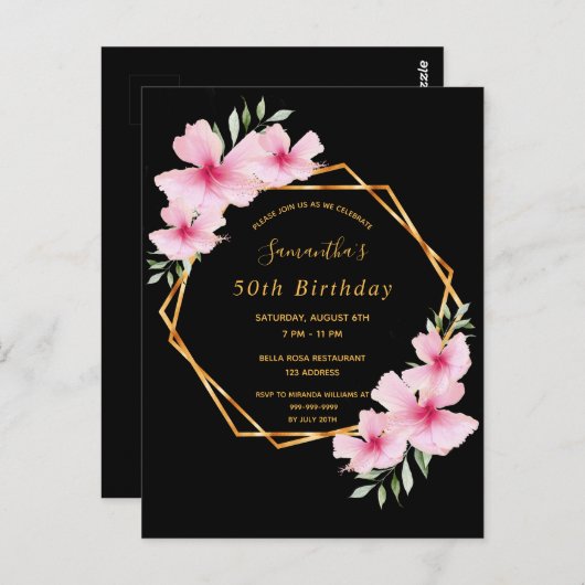 Birthday Party tropische geometrische schwarze Ein Postkarte (Vorne/Hinten)