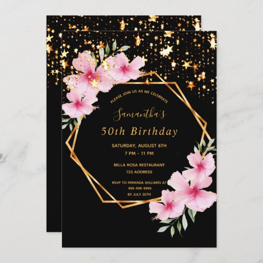 Birthday Party tropische geometrische schwarze gol Einladung (Vorne/Hinten)