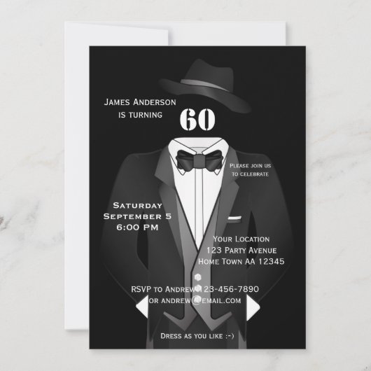 Birthday Party Tuxedo Einladung (Vorderseite)